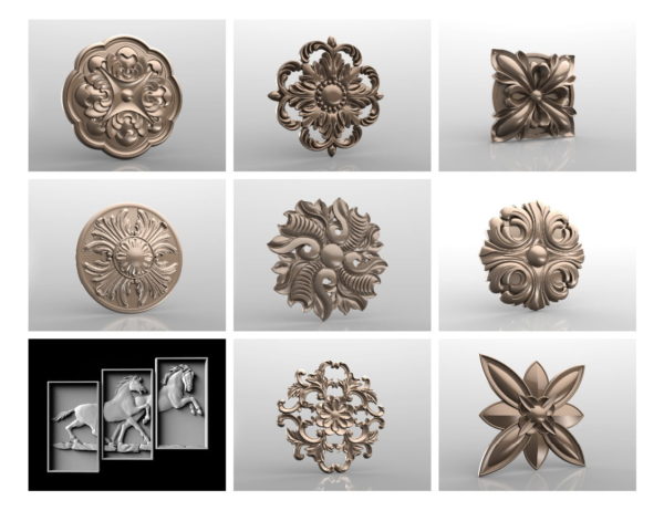 92 rosettes statues decorative and other 3D models stl for CNC rounter 3D printing 1 1