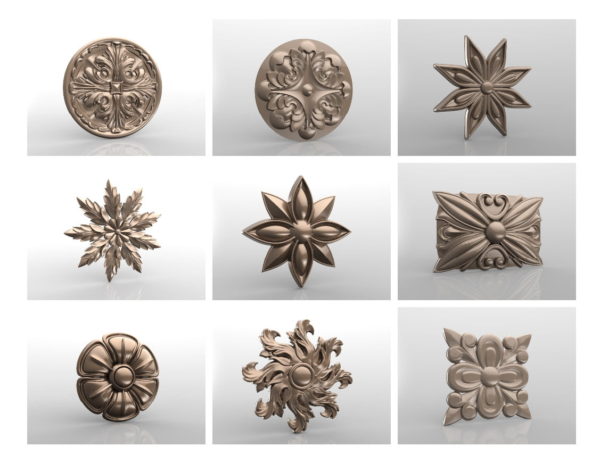 92 rosettes statues decorative and other 3D models stl for CNC rounter 3D printing 2 1