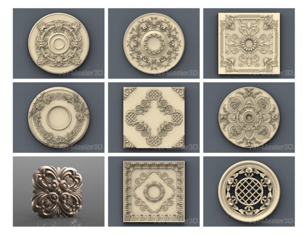 92 rosettes statues decorative and other 3D models stl for CNC rounter 3D printing 5 1